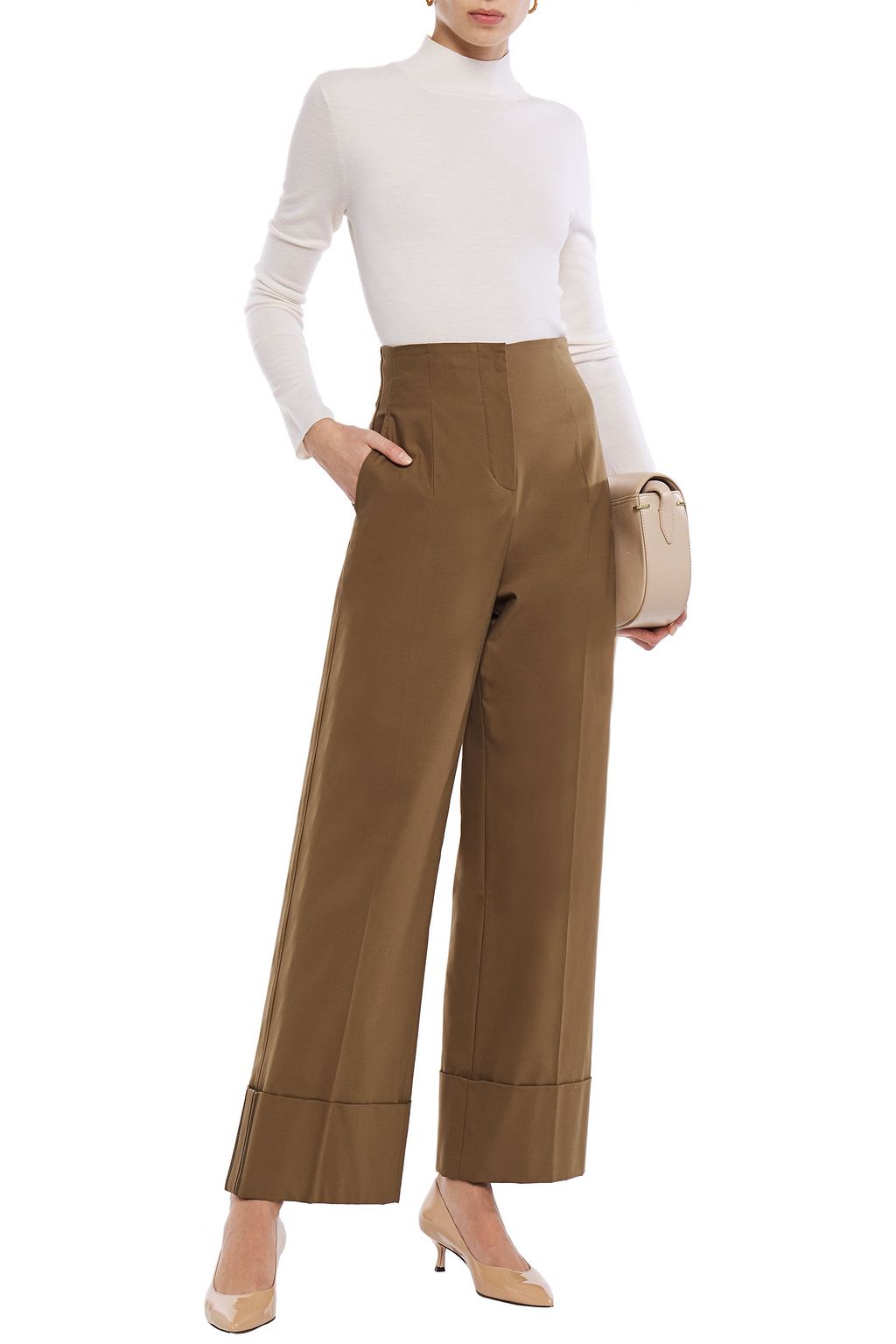 BRUNELLO CUCINELLI Bead-embellished stretch-cotton wide-leg pants