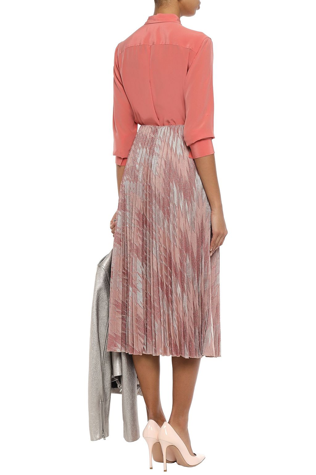M MISSONI Pleated metallic crochet-knit midi skirt