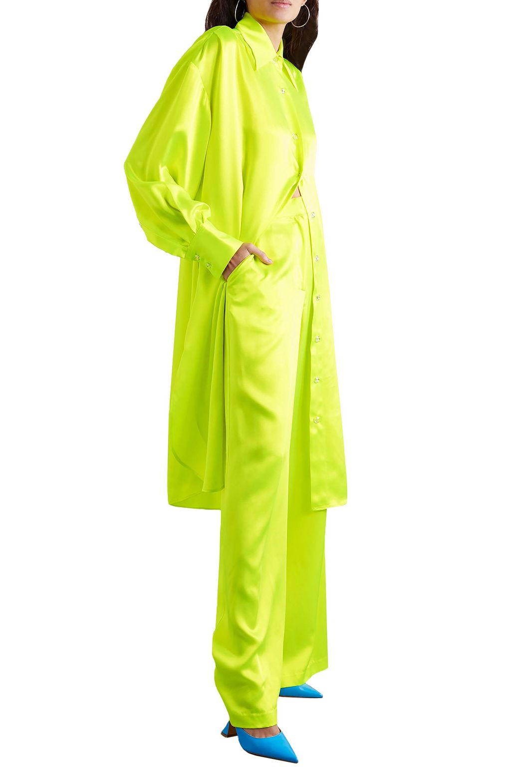 CHRISTOPHER JOHN ROGERS Neon silk-charmeuse wide-leg pants