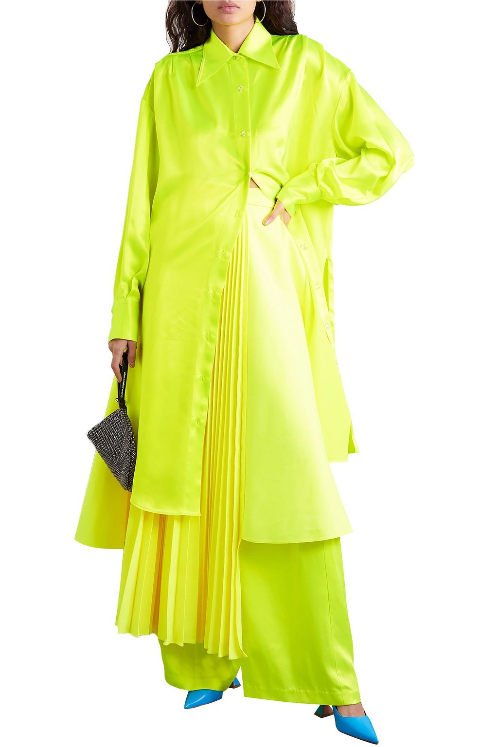 CHRISTOPHER JOHN ROGERS Neon silk-charmeuse wide-leg pants