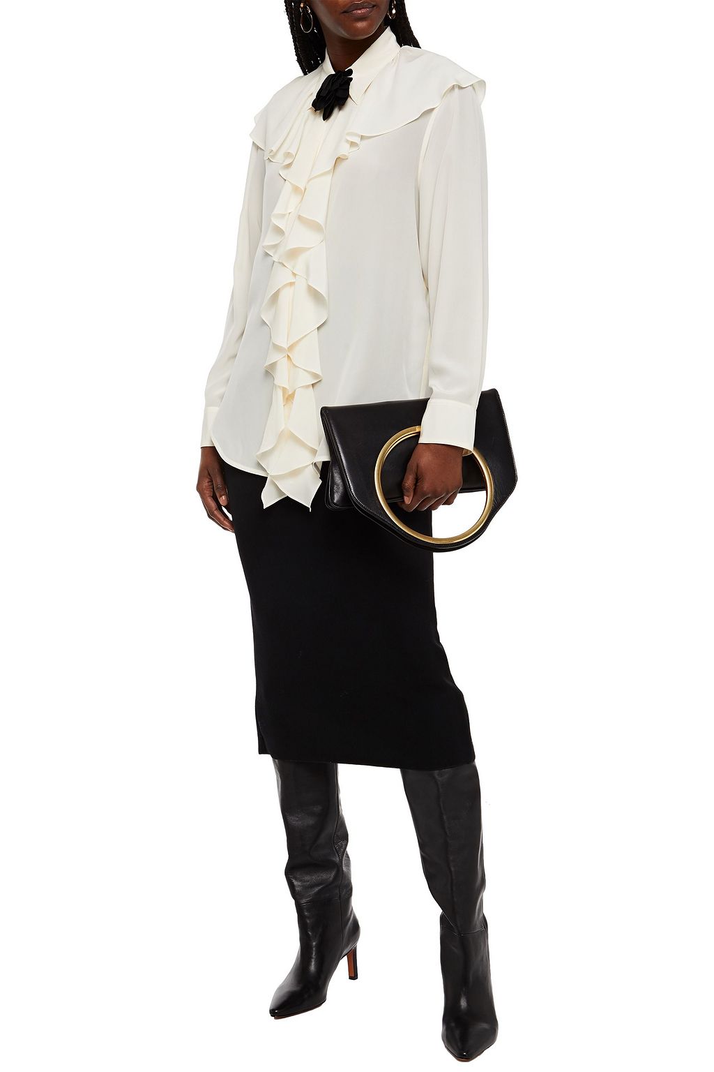 VICTORIA BECKHAM Appliquéd ruffled silk crepe de chine blouse