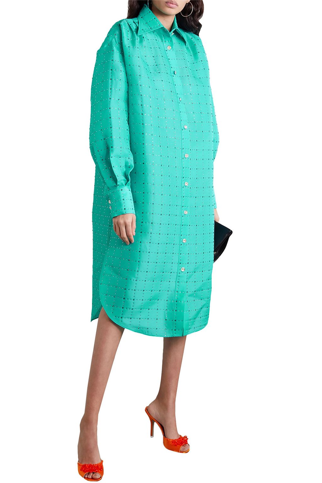 CHRISTOPHER JOHN ROGERS Oversized crystal-embellished silk-charmeuse shirt dress