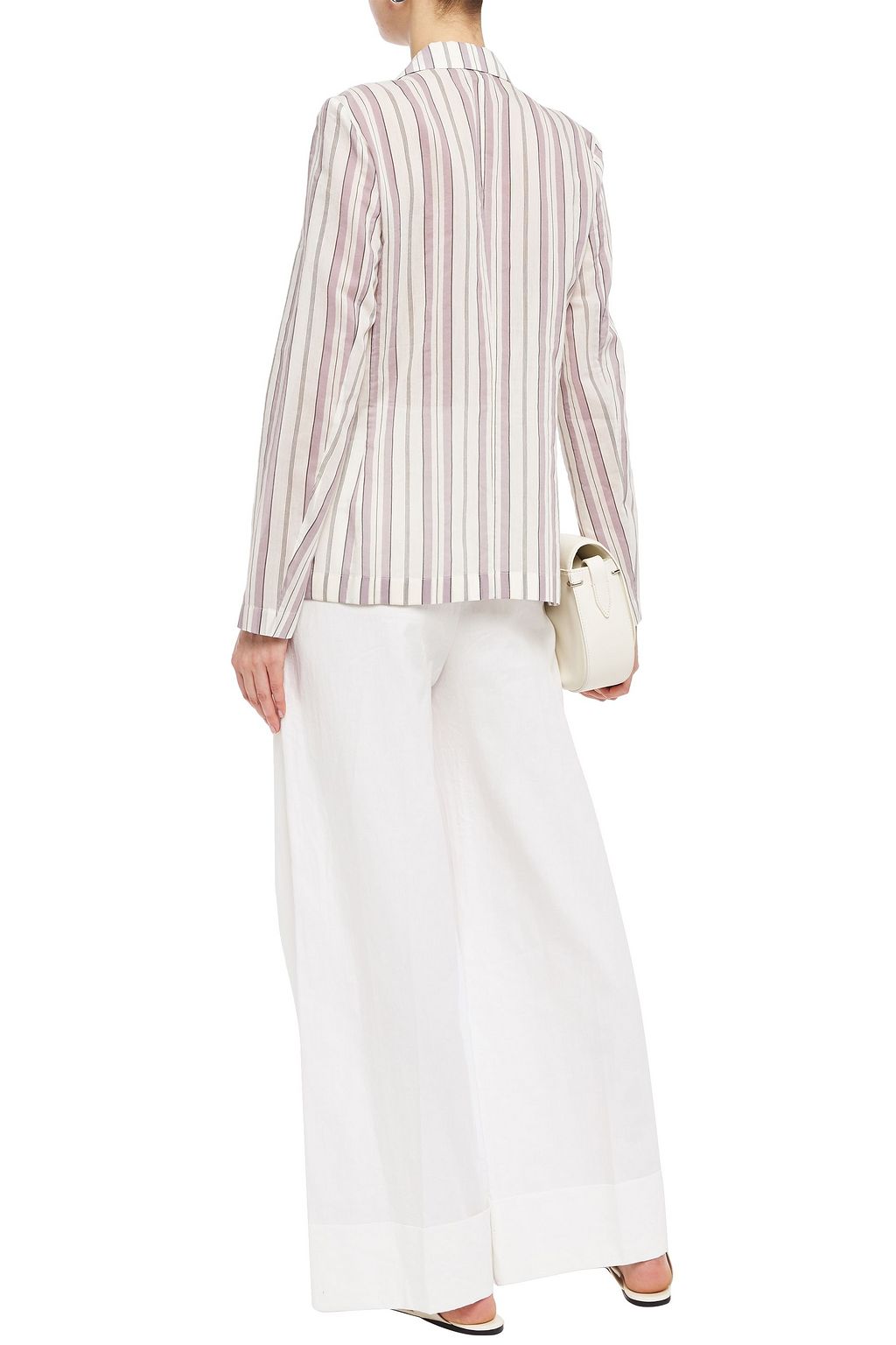 BRUNELLO CUCINELLI Bead-embellished striped cotton and silk-blend blazer