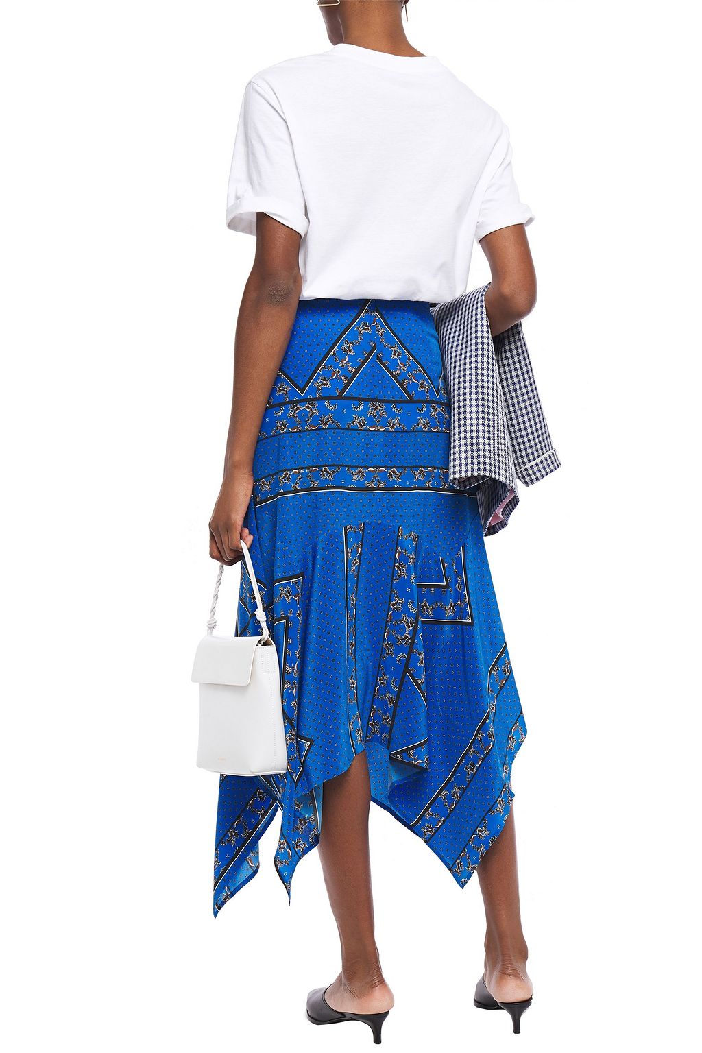 GANNI Asymmetric printed silk crepe de chine midi skirt