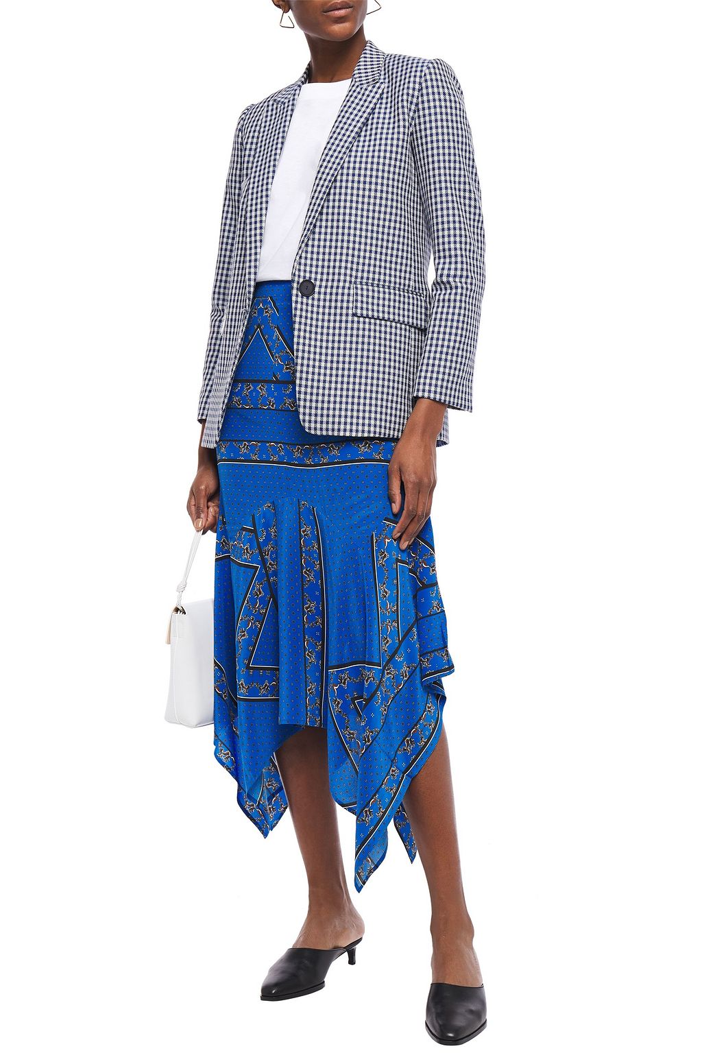 GANNI Asymmetric printed silk crepe de chine midi skirt