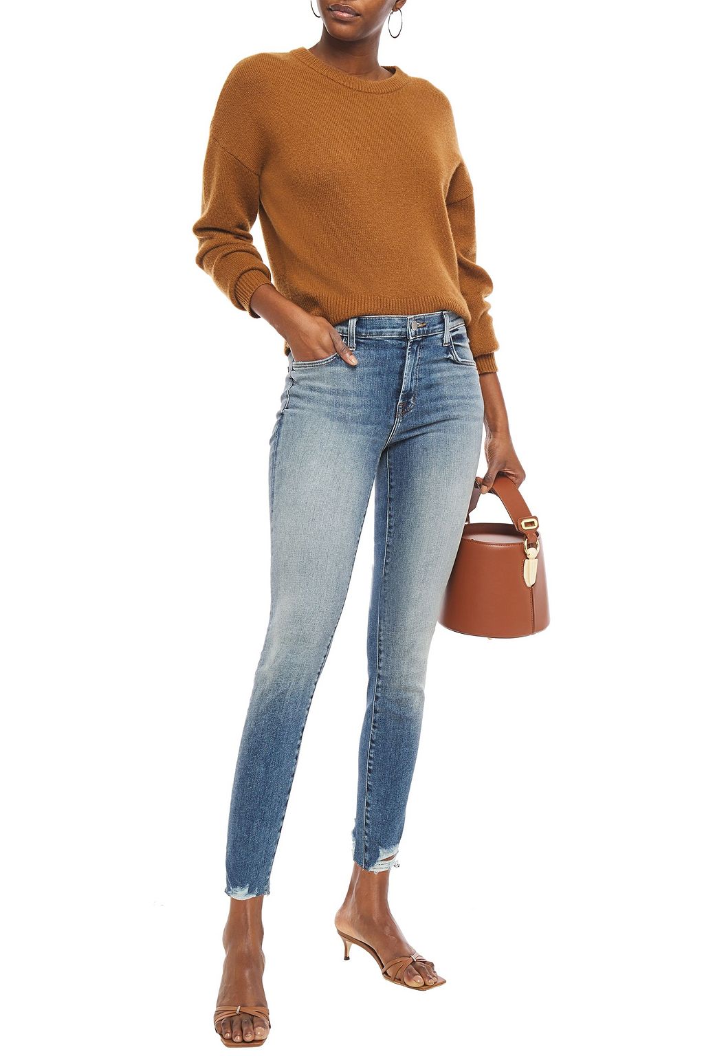 J BRAND Cropped distressed high-rise skinny jeans