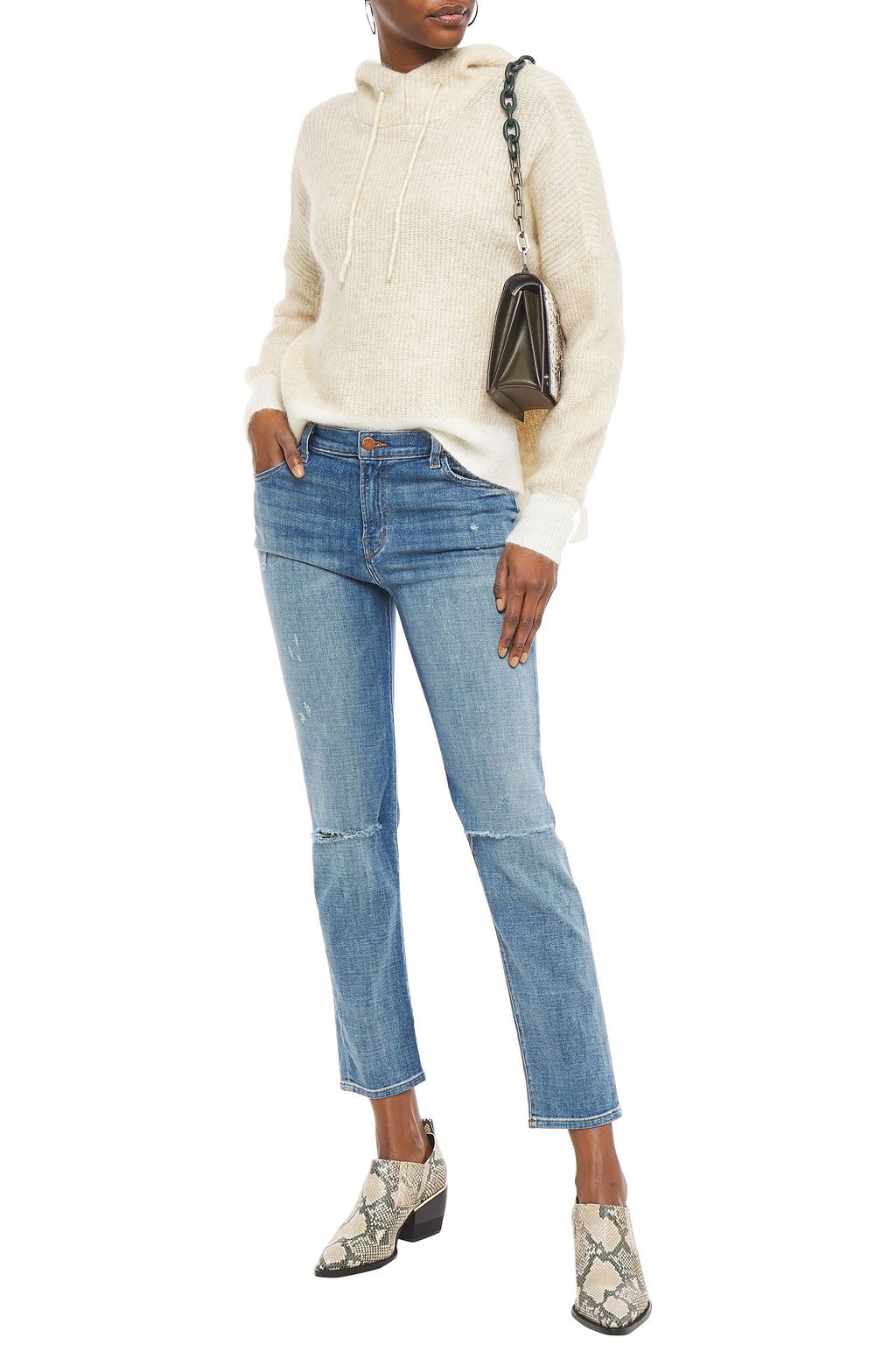 J BRAND Distressed faded mid-rise slim-leg jeans