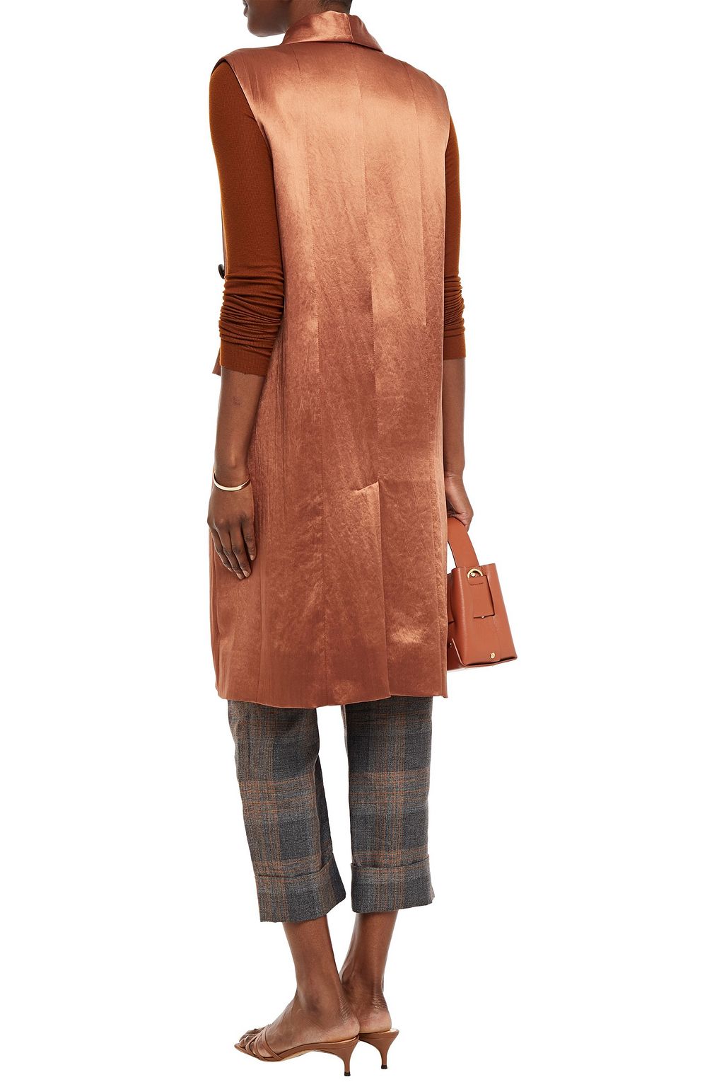 BRUNELLO CUCINELLI Double-breasted crinkled-satin vest