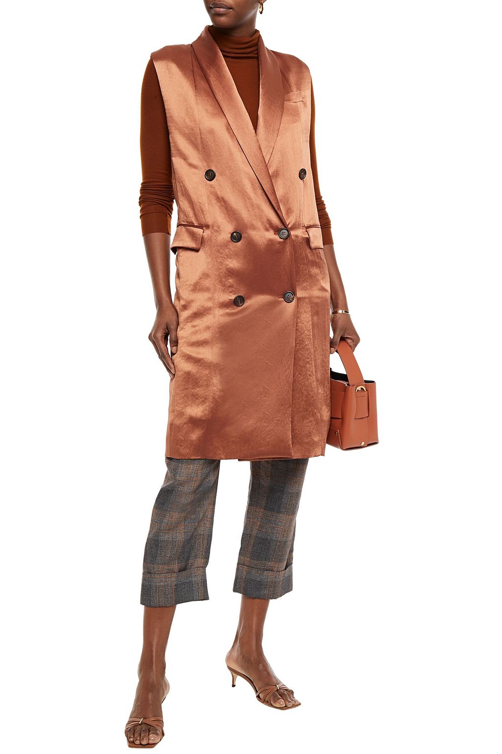 BRUNELLO CUCINELLI Double-breasted crinkled-satin vest