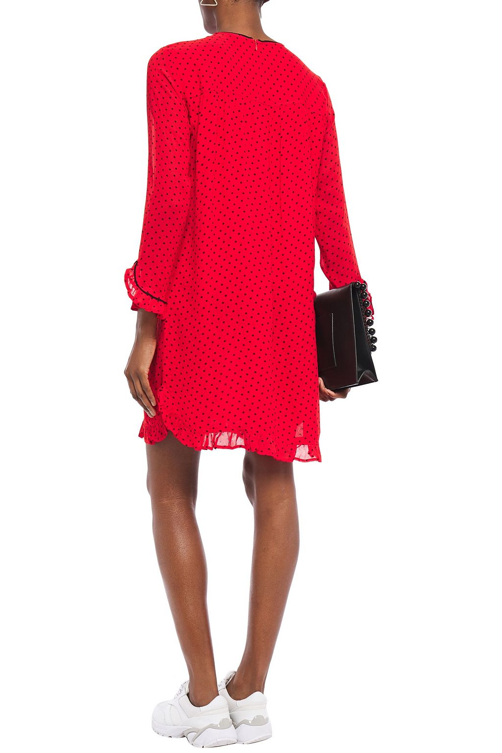GANNI Ruffle-trimmed printed georgette mini dress
