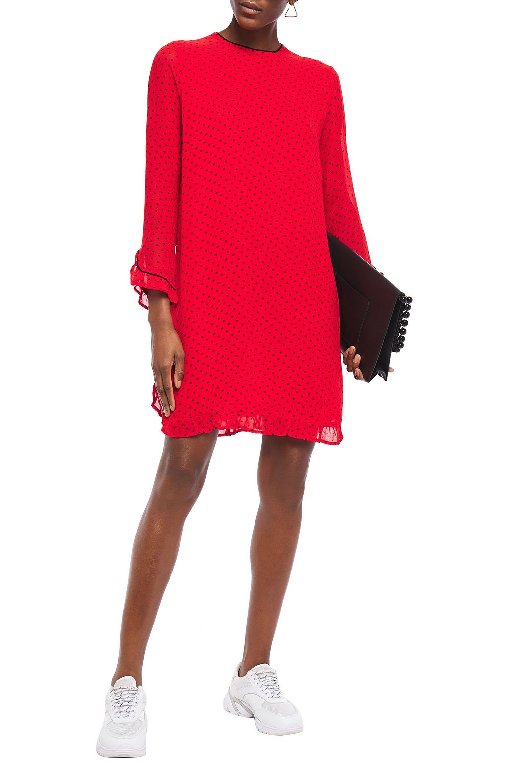GANNI Ruffle-trimmed printed georgette mini dress