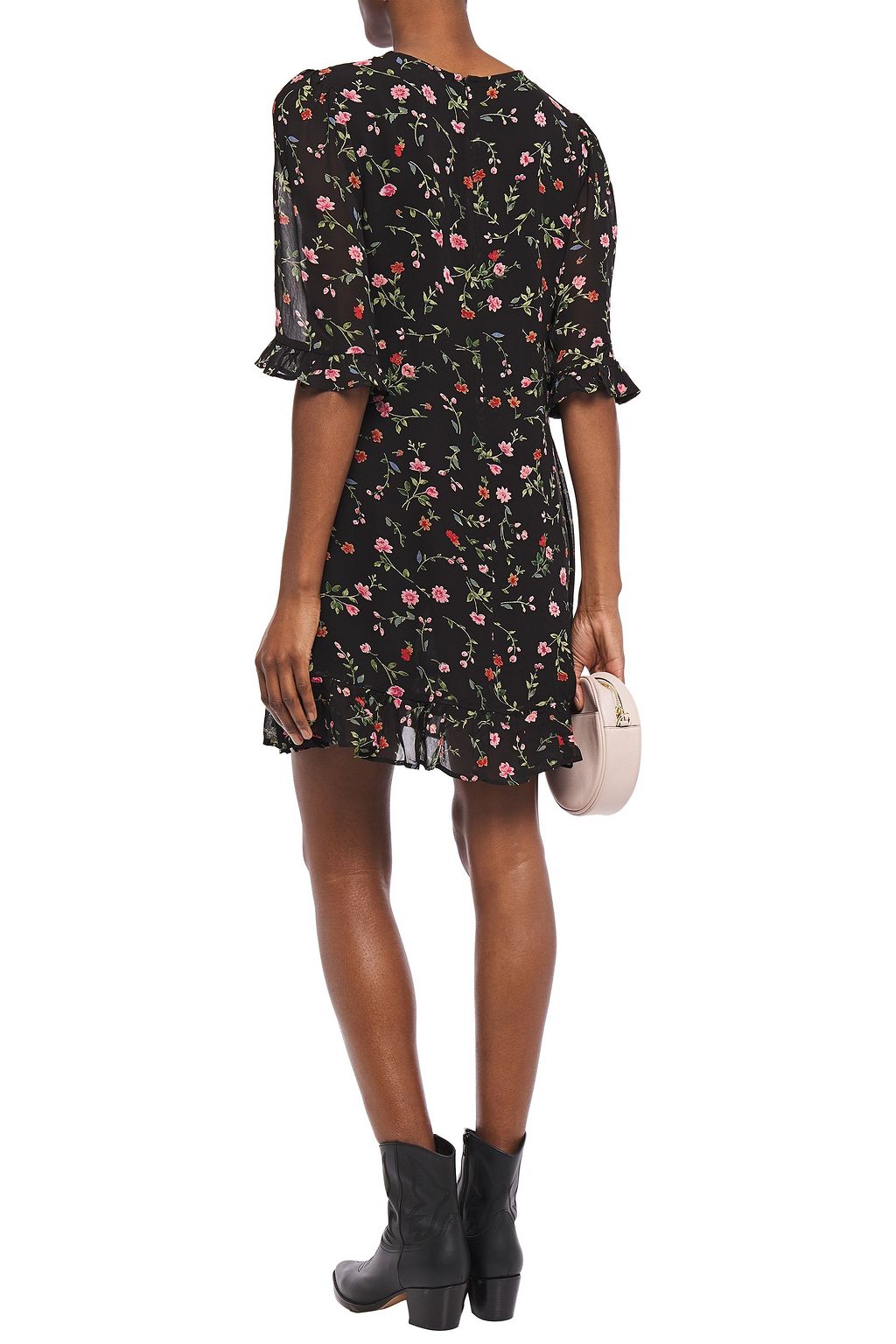 GANNI Elm ruffle-trimmed printed georgette mini dress