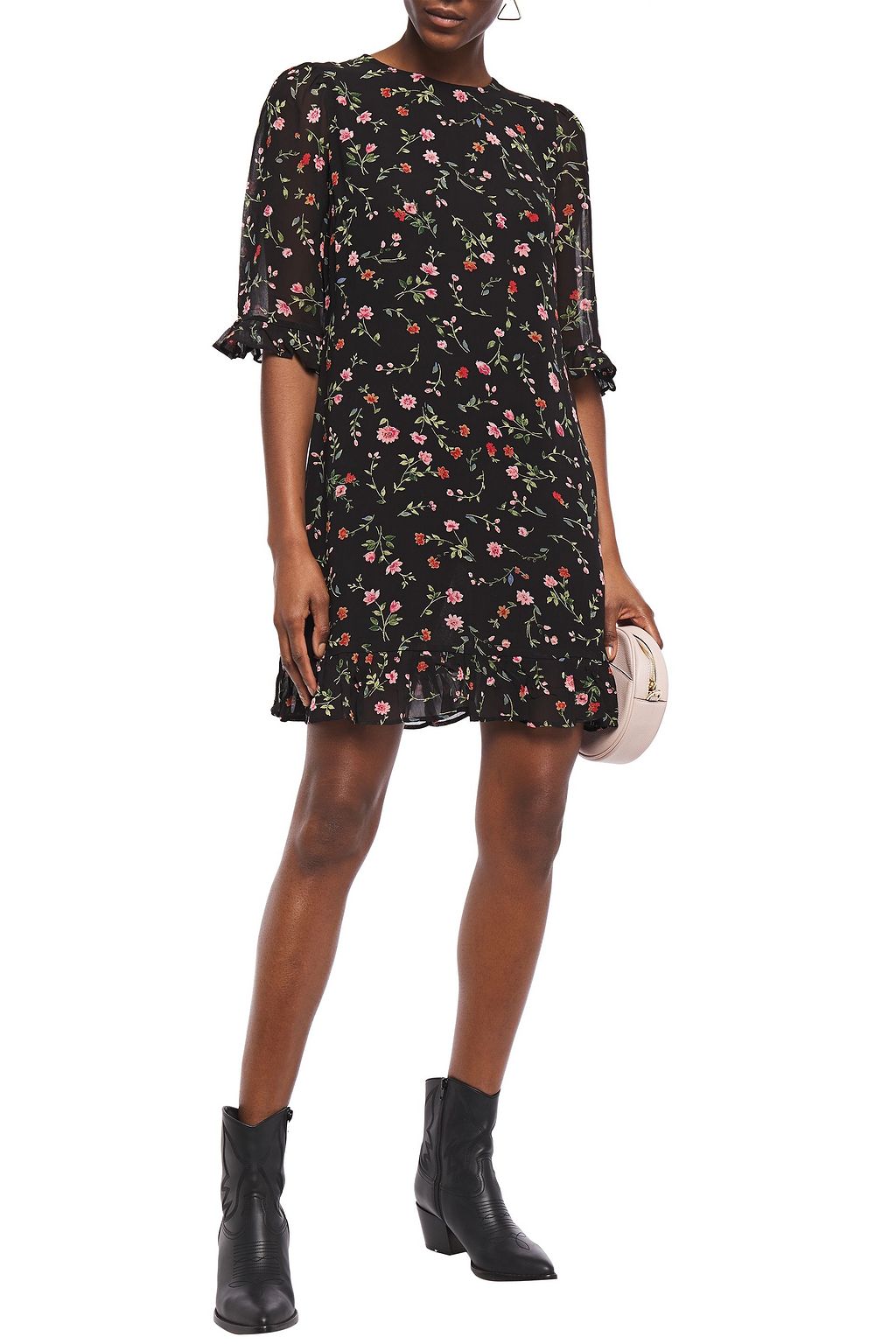 GANNI Elm ruffle-trimmed printed georgette mini dress