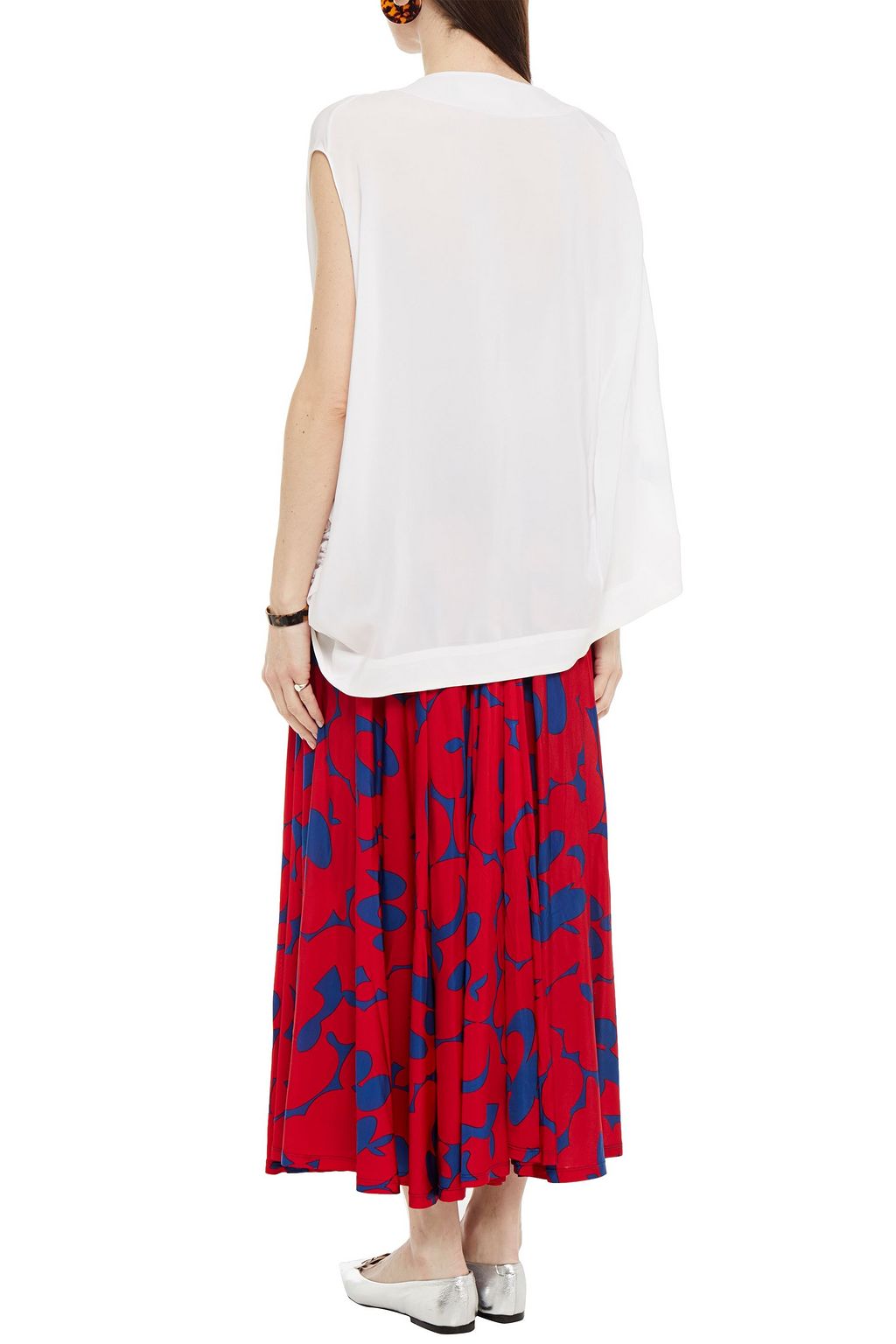 MARNI Pleated printed satin-jersey maxi skirt