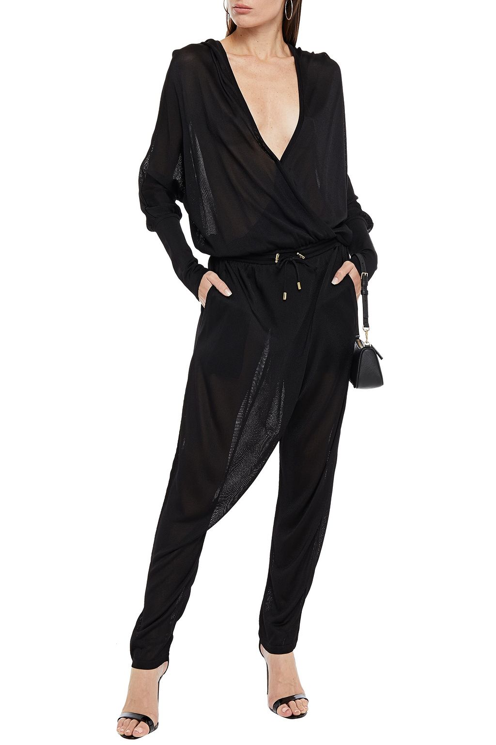 BALMAIN 랩 스타일 니트 후드 점프수트