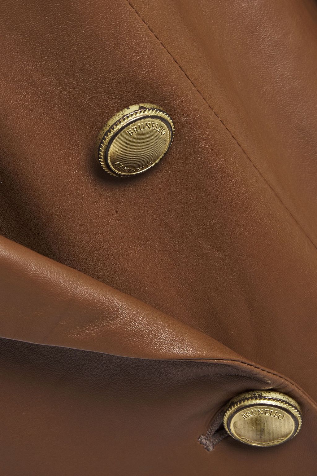 BRUNELLO CUCINELLI Double-breasted bead-embellished leather blazer