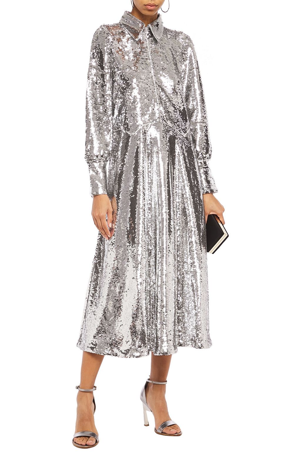 GANNI Sequined tulle midi dress