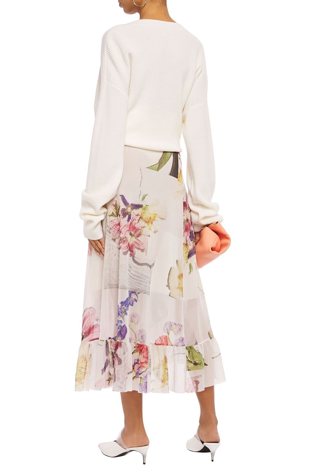 GANNI Floral-print stretch-tulle midi wrap skirt
