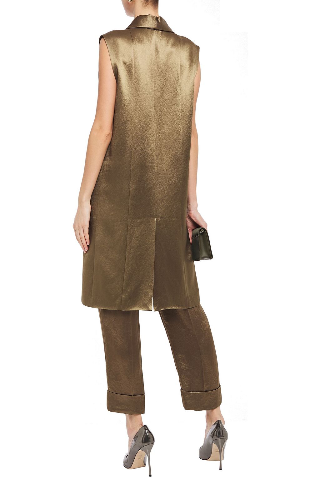 BRUNELLO CUCINELLI Double-breasted crinkled-satin vest