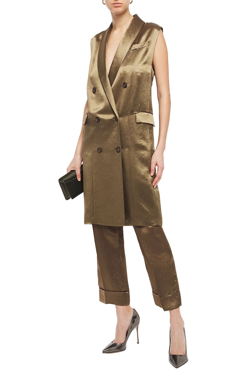 BRUNELLO CUCINELLI Double-breasted crinkled-satin vest