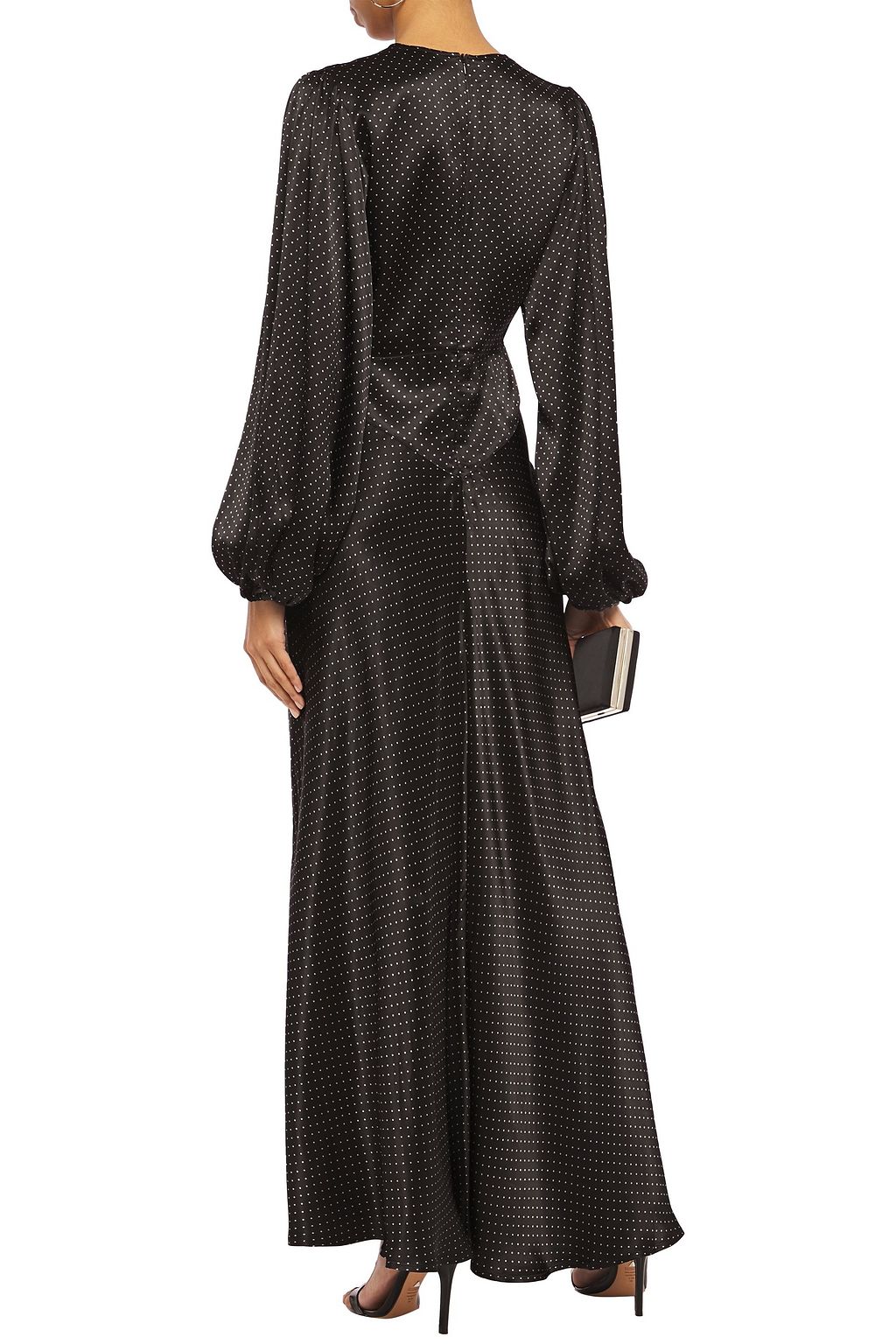 GANNI Cameron gathered polka-dot satin maxi dress