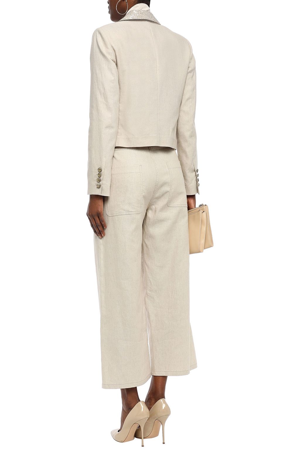 BRUNELLO CUCINELLI Double-breasted embellished linen-blend blazer
