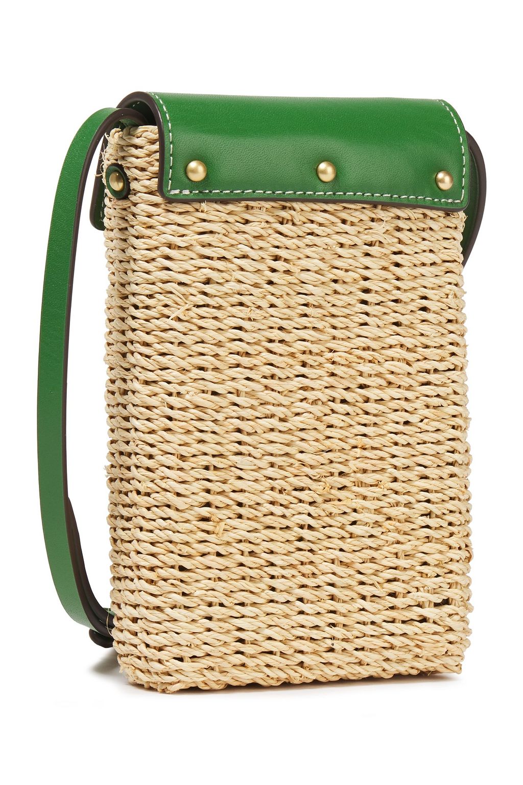 TORY BURCH Leather-trimmed raffia phone bag