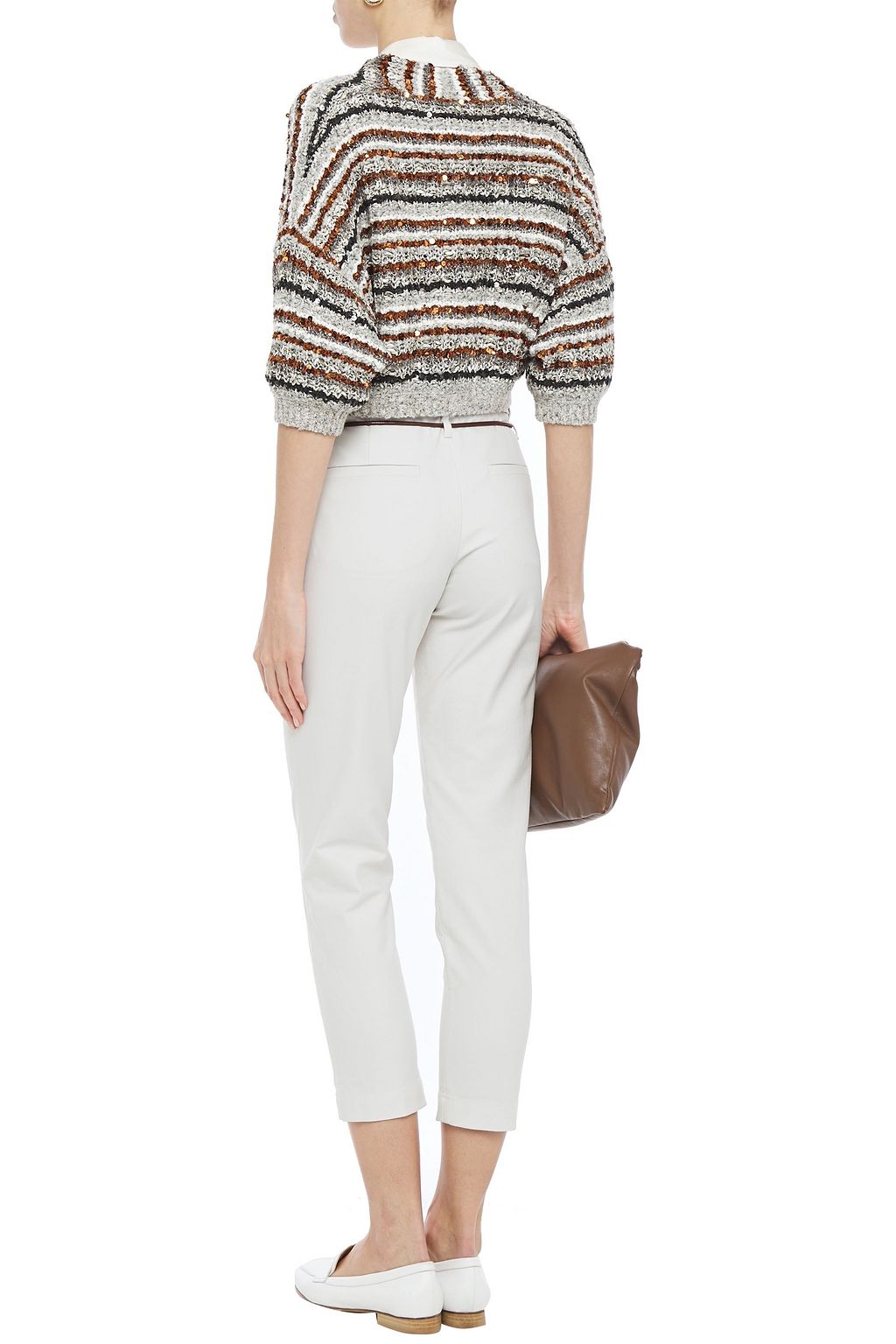 BRUNELLO CUCINELLI Cropped belted cotton-blend twill slim-leg pants