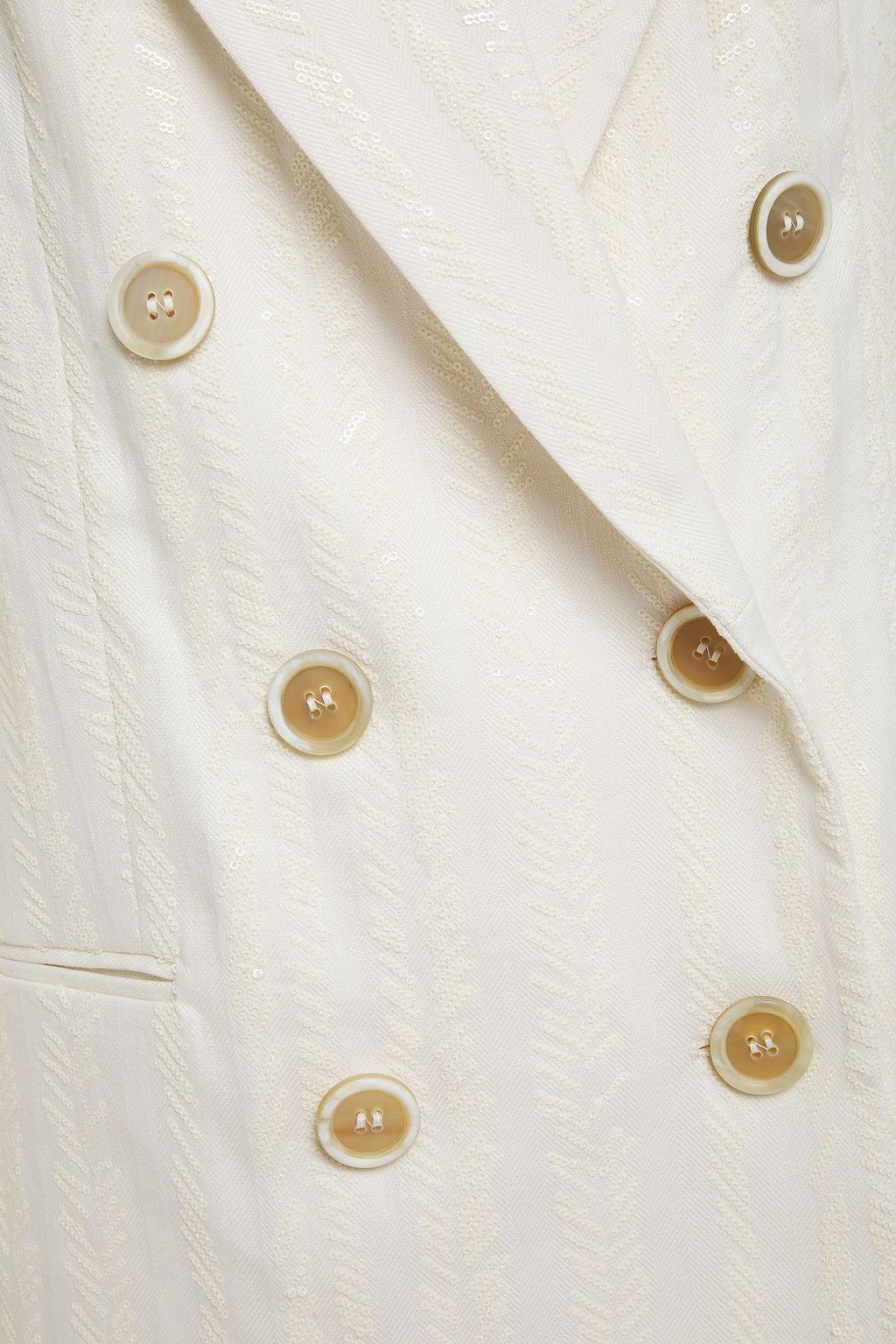 BRUNELLO CUCINELLI Double-breasted embellished herringbone cotton-blend blazer