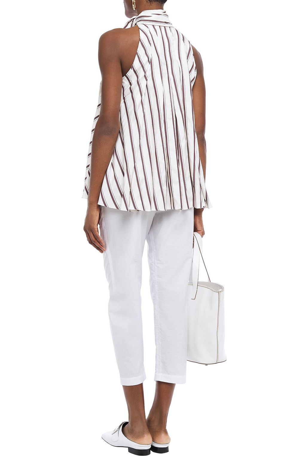 BRUNELLO CUCINELLI Tie-neck pleated striped silk top