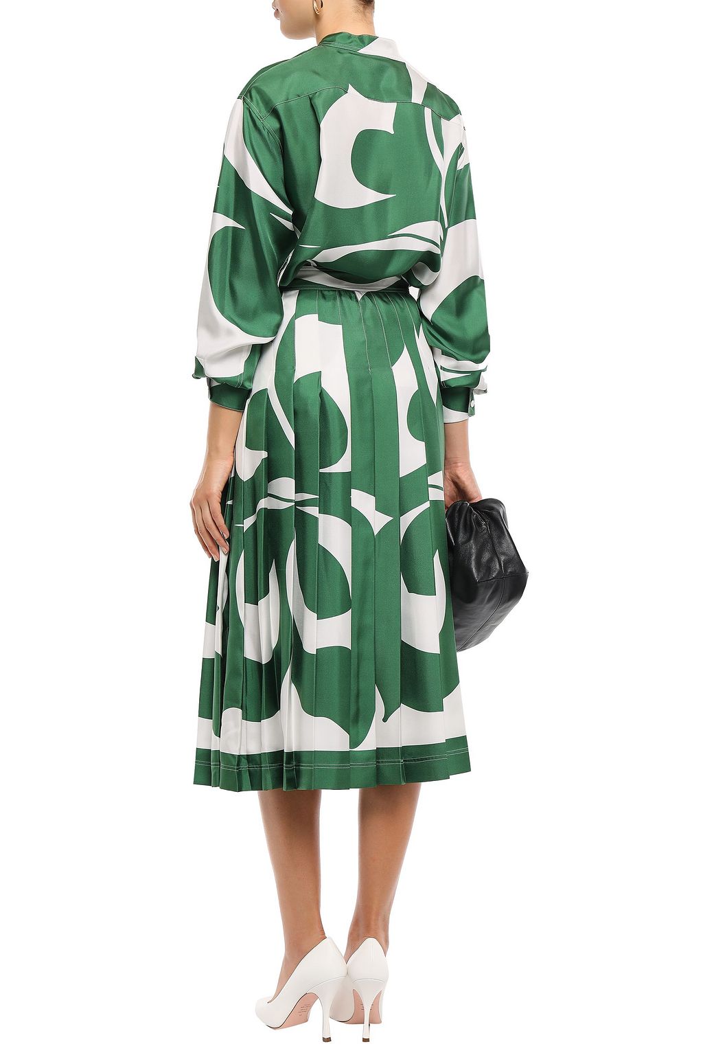 VICTORIA BECKHAM Pleated printed silk-satin twill midi skirt