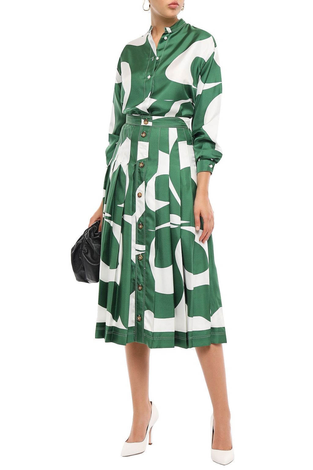VICTORIA BECKHAM Pleated printed silk-satin twill midi skirt