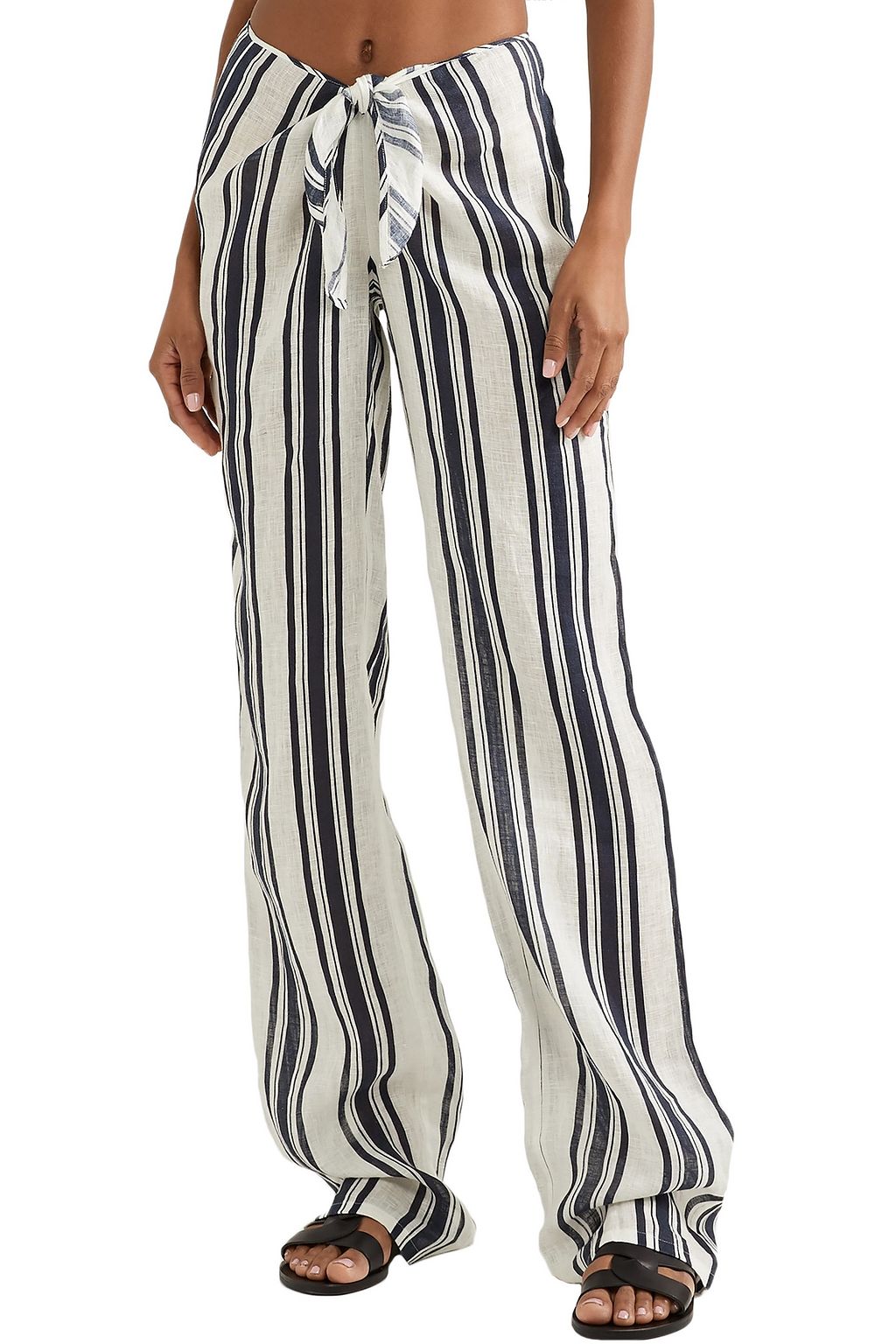 TORY BURCH Awning tie-front striped linen wide-leg pants | THE OUTNET