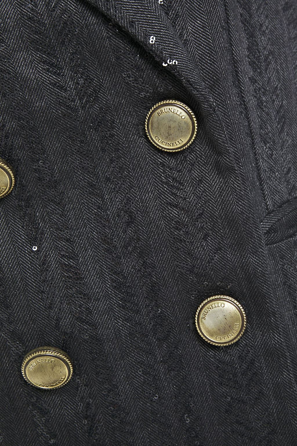 BRUNELLO CUCINELLI Double-breasted embellished herringbone cotton-blend vest