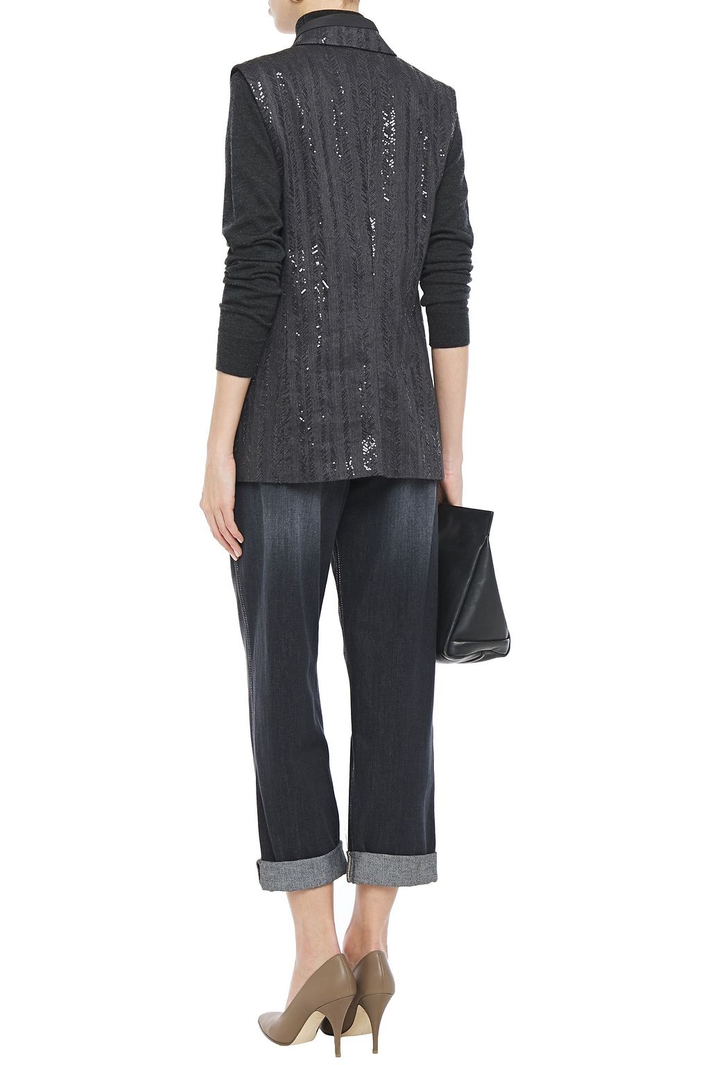 BRUNELLO CUCINELLI Double-breasted embellished herringbone cotton-blend vest