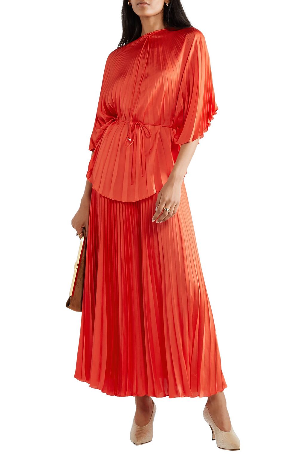 STELLA MCCARTNEY Pleated satin midi skirt