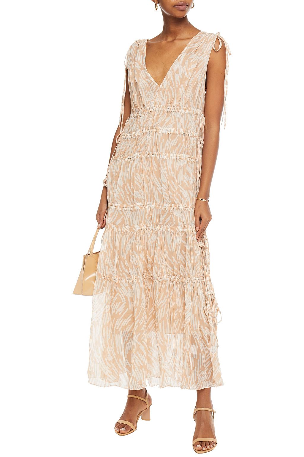 LEE MATHEWS Zola tiered ruched printed silk-georgette maxi dress