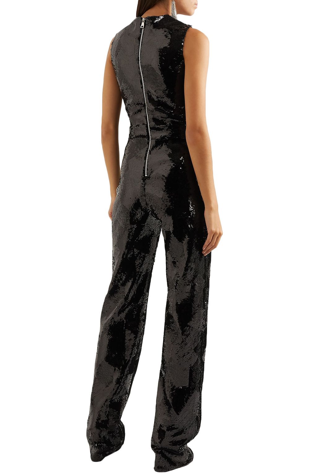 BALMAIN Button-embellished sequined crepe jumpsuit