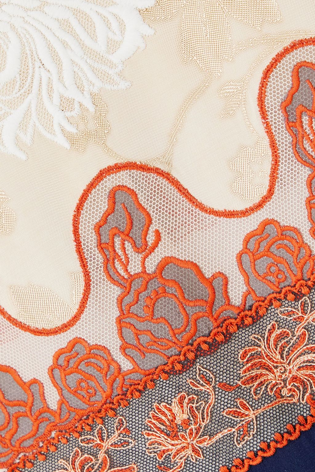CHLOÉ Paneled embroidered tulle, jacquard, chiffon and satin midi dress