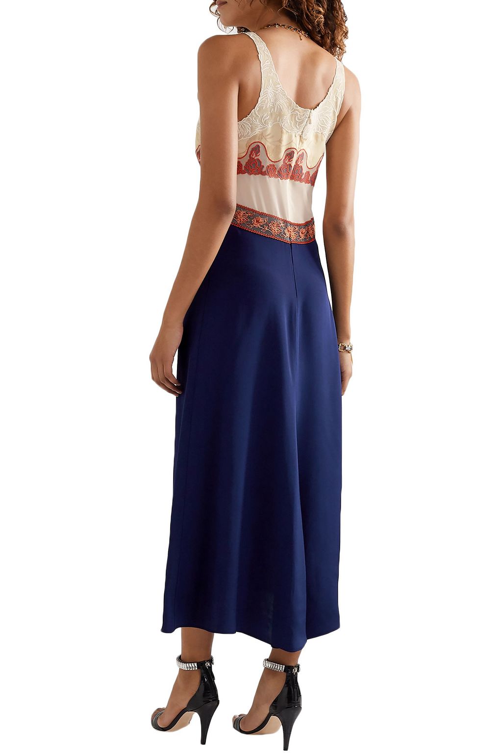CHLOÉ Paneled embroidered tulle, jacquard, chiffon and satin midi dress