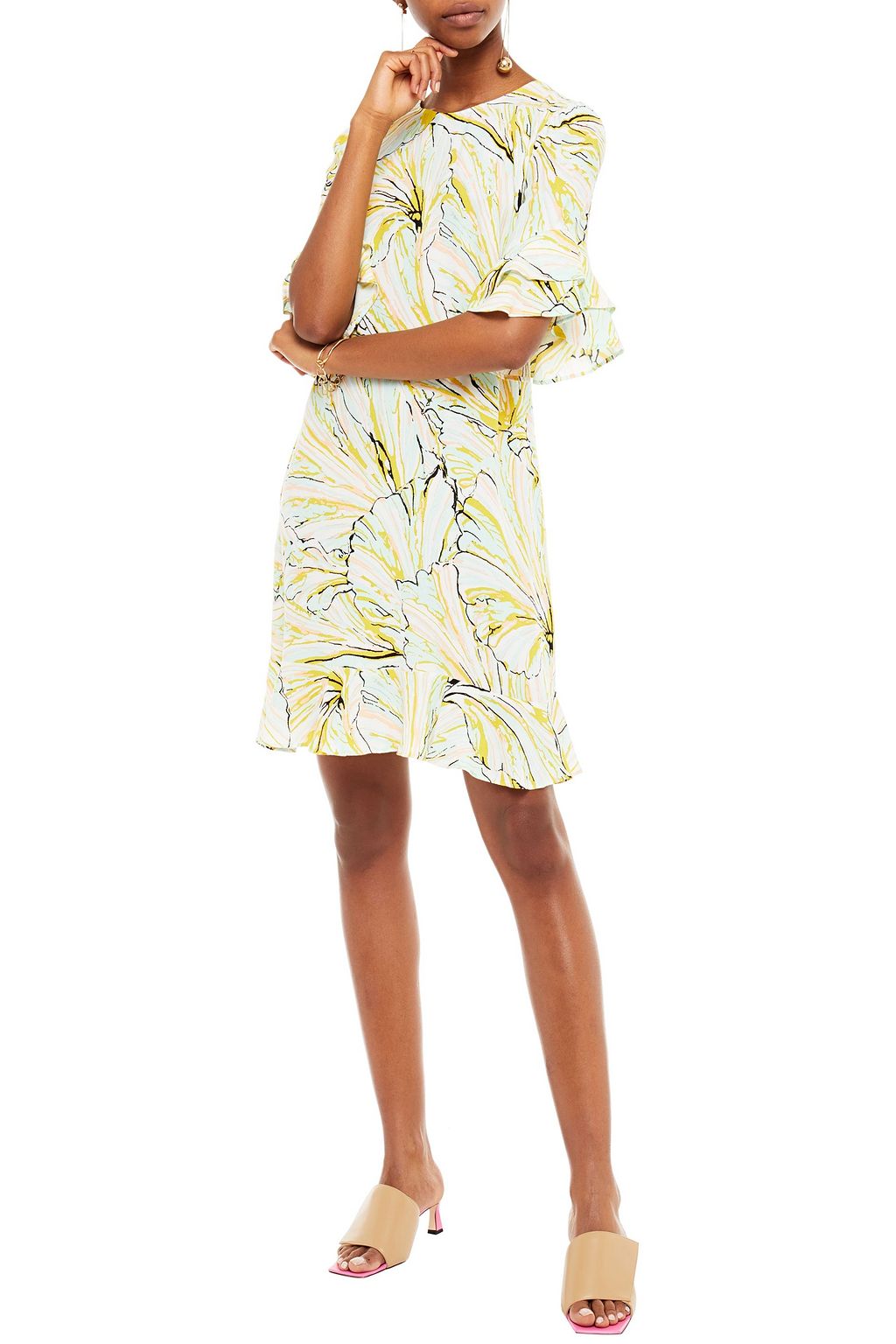 DIANE VON FURSTENBERG Tatum ruffle-trimmed printed crepe mini dress
