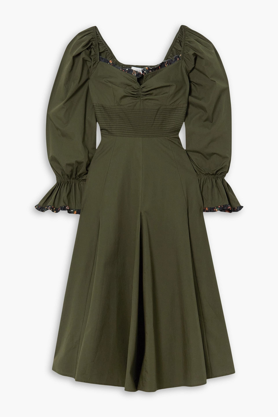 Lug Von Siga Serena Ruffle-trimmed Pleated Cotton-poplin Midi Dress In Army Green