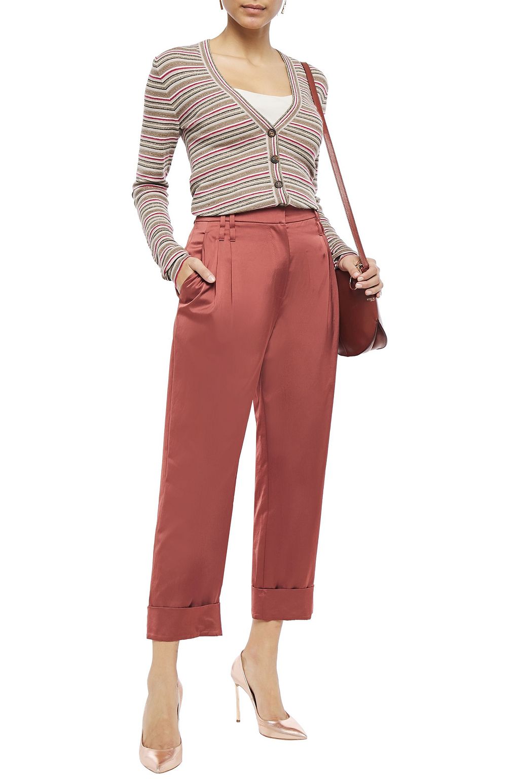 BRUNELLO CUCINELLI Metallic striped cashmere and silk-blend cardigan