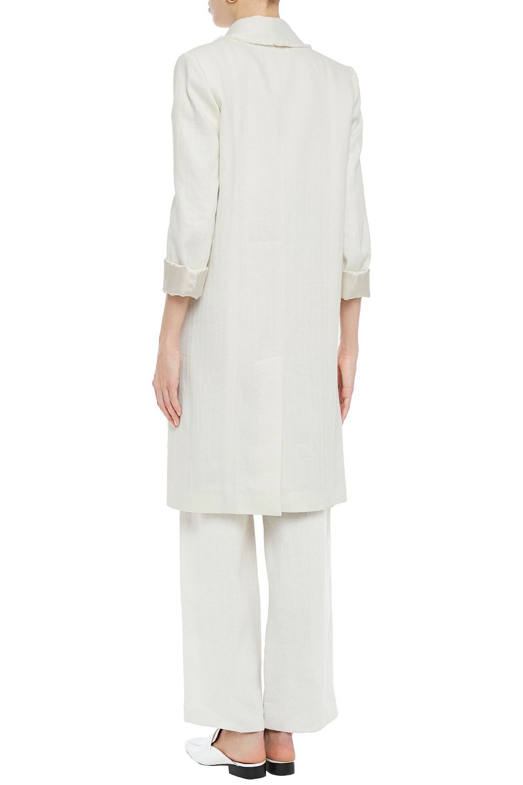 BRUNELLO CUCINELLI Double-breasted bead-embellished cotton and linen-blend coat