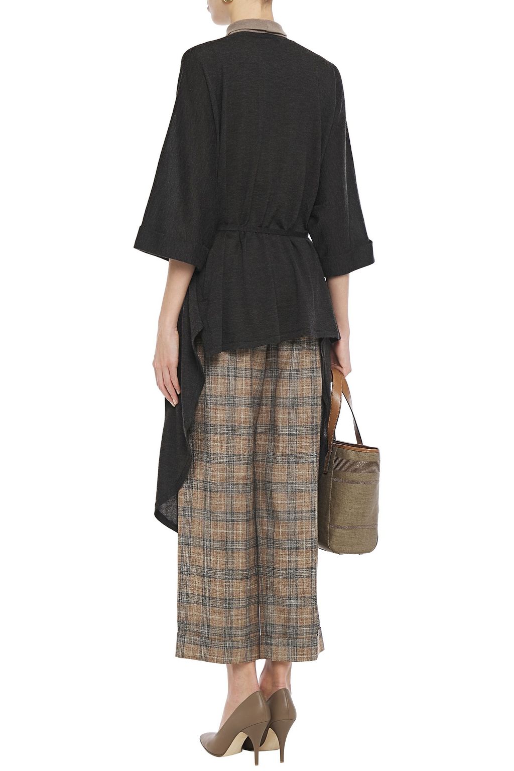 BRUNELLO CUCINELLI Asymmetric mélange cashmere and silk-blend cardigan