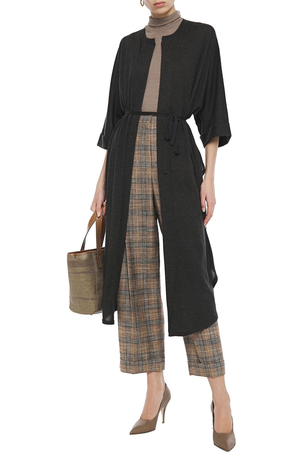 BRUNELLO CUCINELLI Asymmetric mélange cashmere and silk-blend cardigan