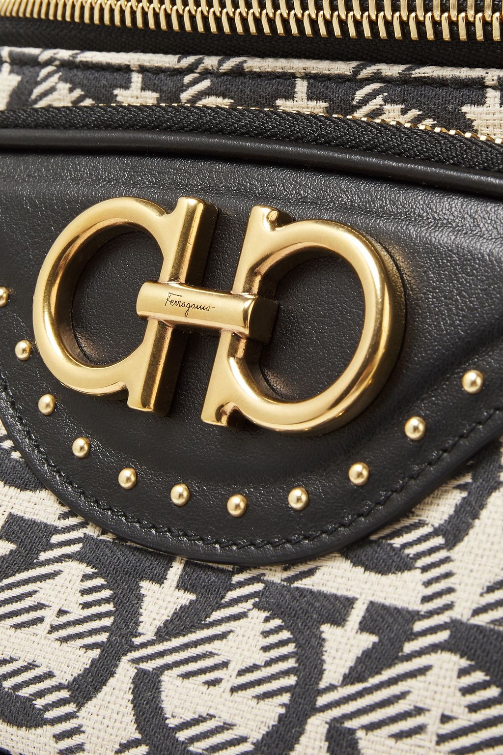 FERRAGAMO Embellished jacquardpaneled leather belt bag THE