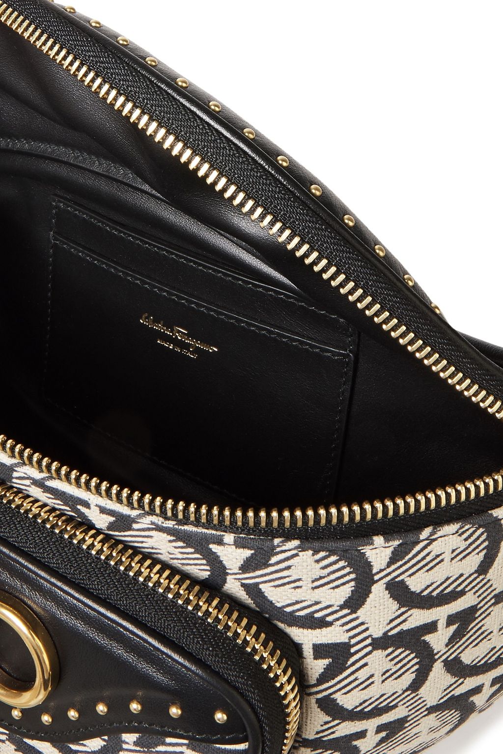 FERRAGAMO Embellished jacquardpaneled leather belt bag THE