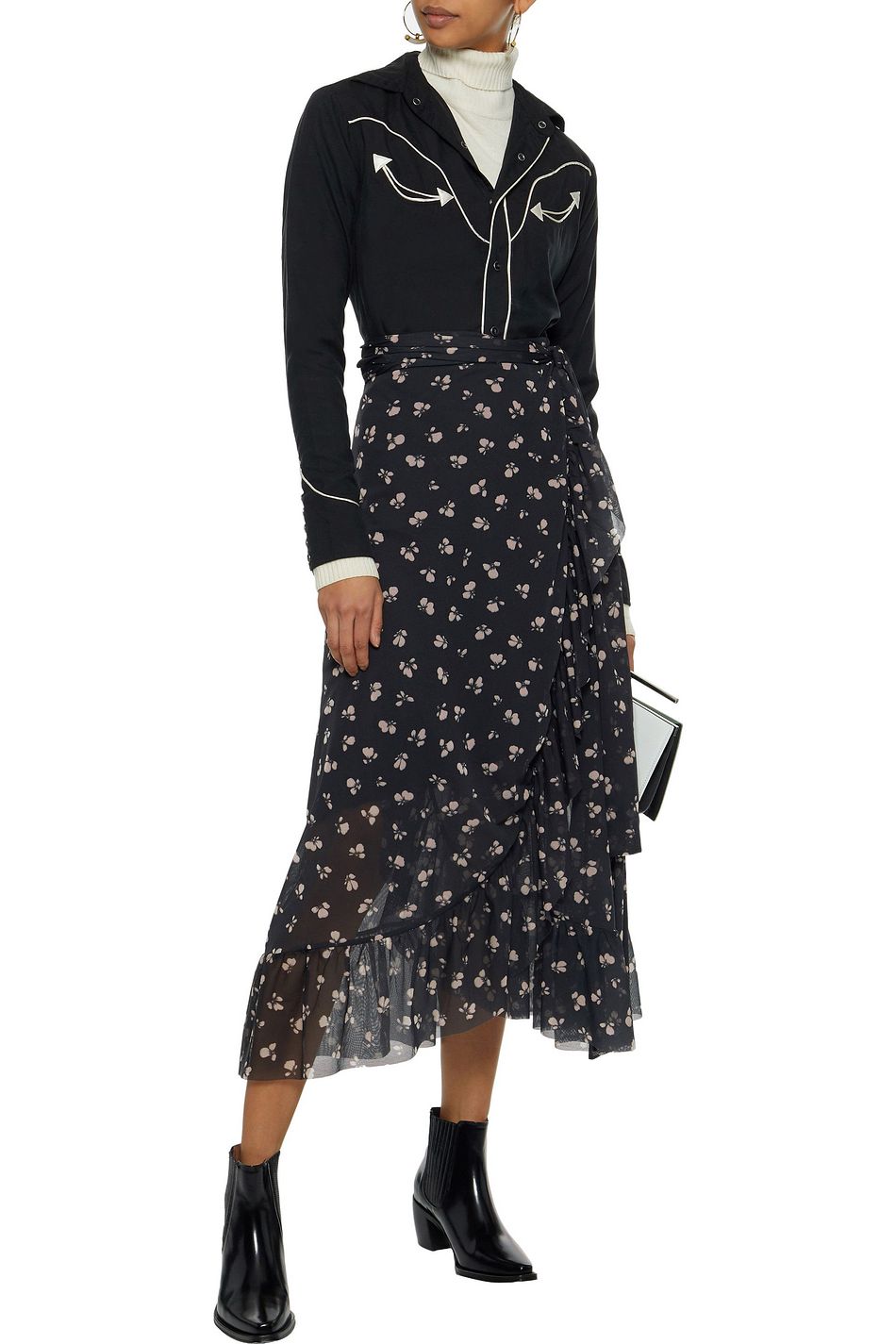 ganni tilden mesh wrap dress