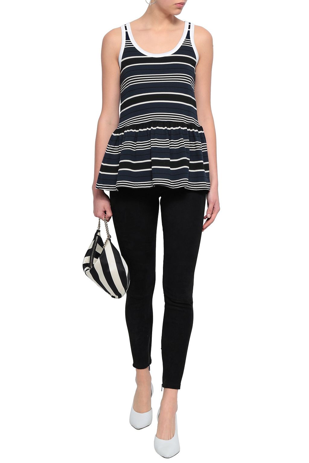REDVALENTINO Striped cotton-jersey peplum top
